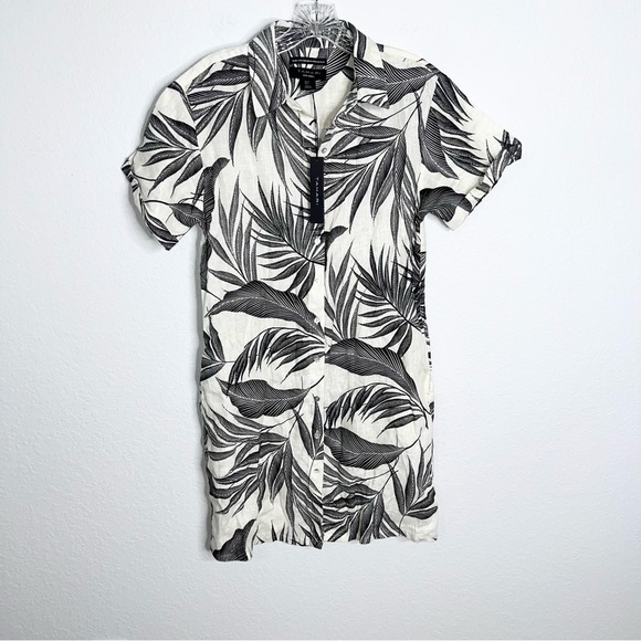 Tahari Dress Women Small Linen Tropical Cream Sheath Palm Leaves Flax Short B21 - Picture 1 of 8